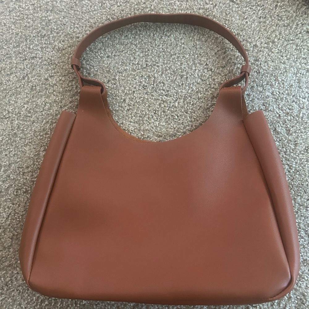 Neiman Marcus Brown Leather Shoulder Bag with Curved Silhouette